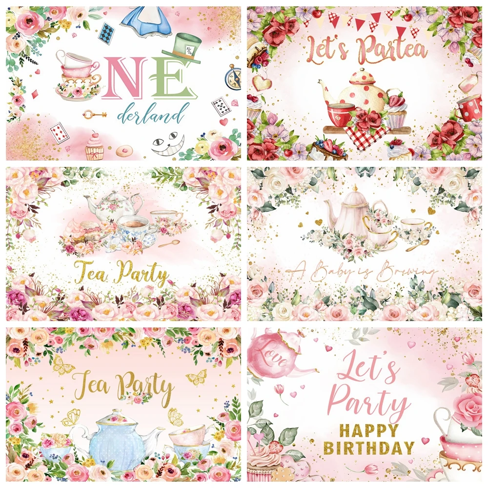 Onederland chá festa pano de fundo fotografia vamos partea flor rosa princesa primeira festa de aniversário chá de bebê foto fundo