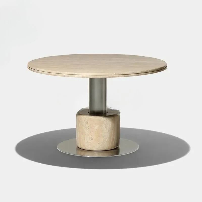 

Скандинавский простой обеденный стол из натурального травертина, светильник, роскошный дизайнерский креативный мраморный обеденный стол, круглый стол