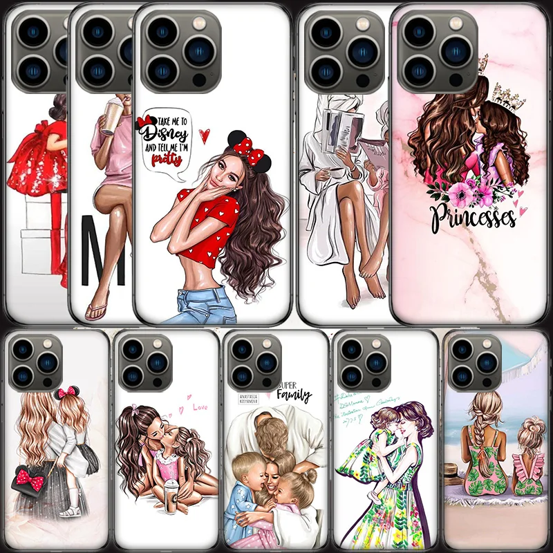 Family Mom Baby Dad Phone Case For Apple Iphone 16 15 Plus Soft 13 12 Mini Cover 11 14 Pro Max Capa X XS XR 8 7 Shell Coque Sili