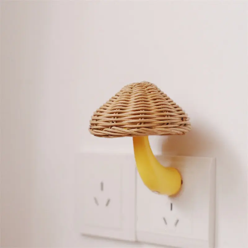 Rattan mushroom lamp light sensitive warm color light source warm soft baby children\'s room night light automatic sensor