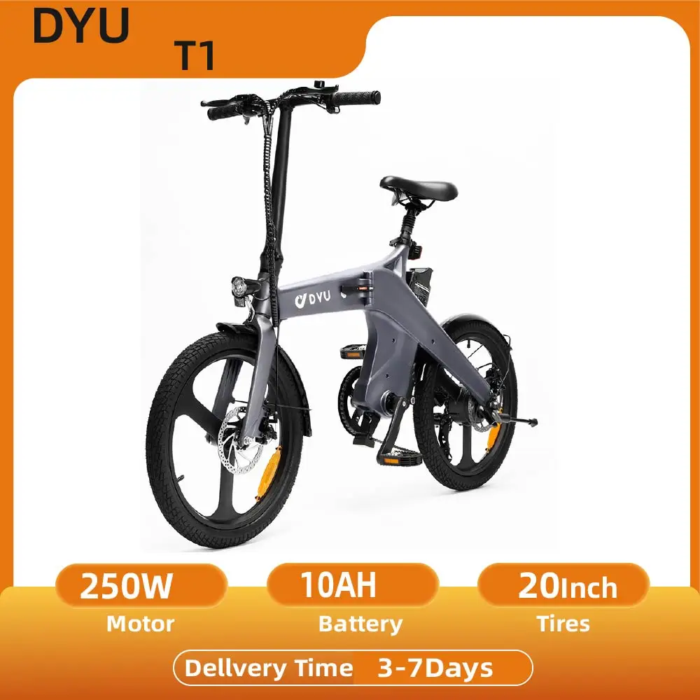 Vélo électrique DYU-T1 avec moteur 250W, batterie 36V 10Ah, vélo de ville pour trajets quotidiens, pneus de 20 pouces, vélo électrique pour adultes
