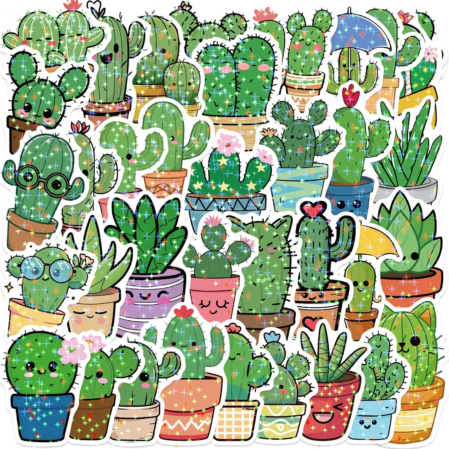

10/50pcs Cute Holography Plants Cactus Graffiti Stickers Decals Kids Toys Laptop Phone Luggage Scrapbook Skateboard Sticker