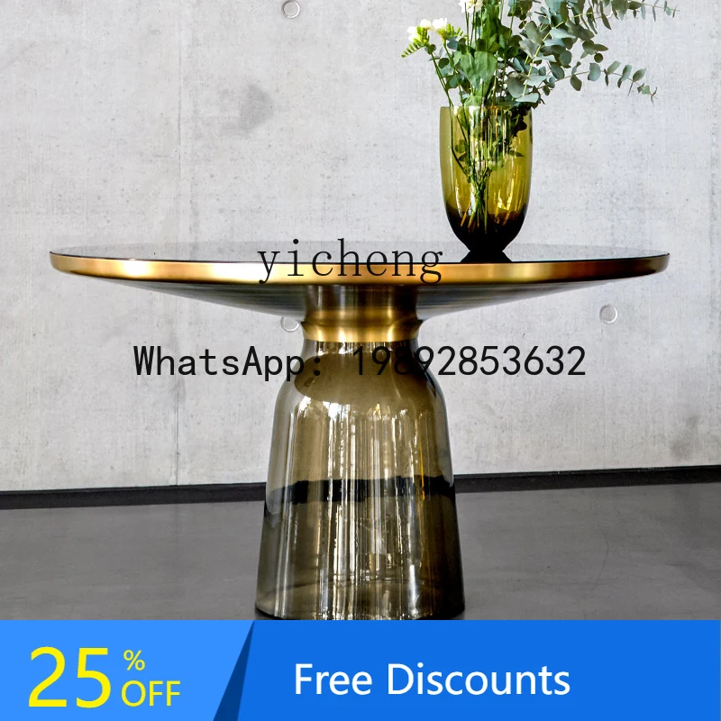 

AA modern light luxury round stained glass table coffee table to discuss coffee decoration