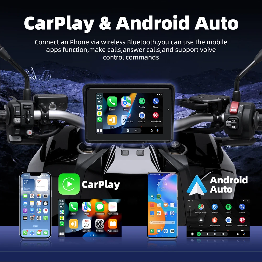 EKIY Draagbaar verwijderbaar digitaal dashboard Android Auto Draadloos CarPlay Moto Extern GPS Motornavigatie Scherm