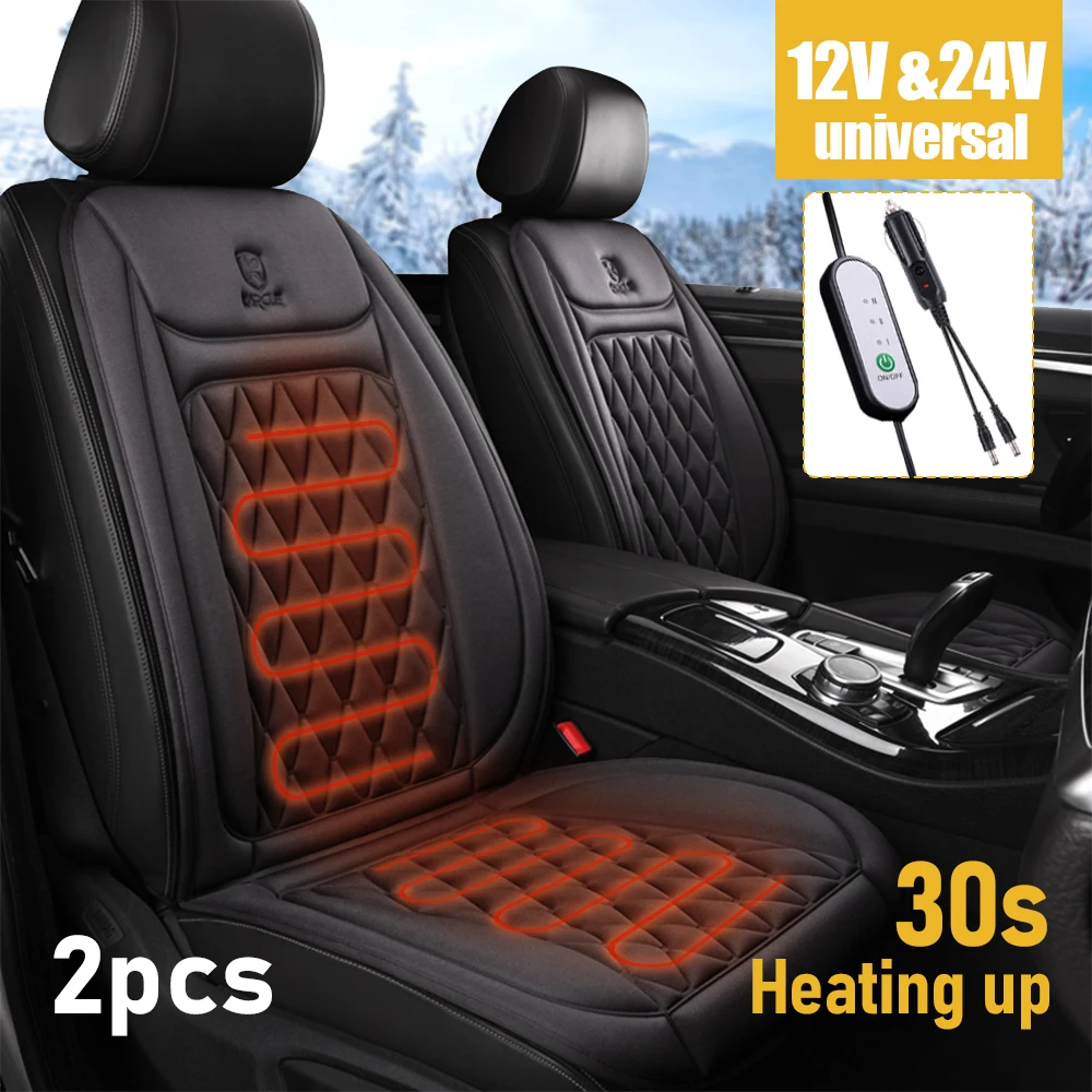 Car Heating Pad Black Autumn and Winter Warmth With Backrest Front Two-Seater 12V 24V Car Electric Seat Cushion Cover