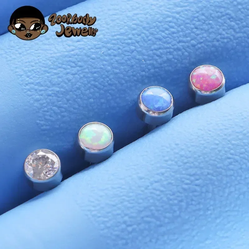 G23 Titanium Pierced Opal Earlobe Internal Thread Labret Lip Stud Cartilage Gothic Zircon Earrings Tragus Stud Punk Body Jewelry