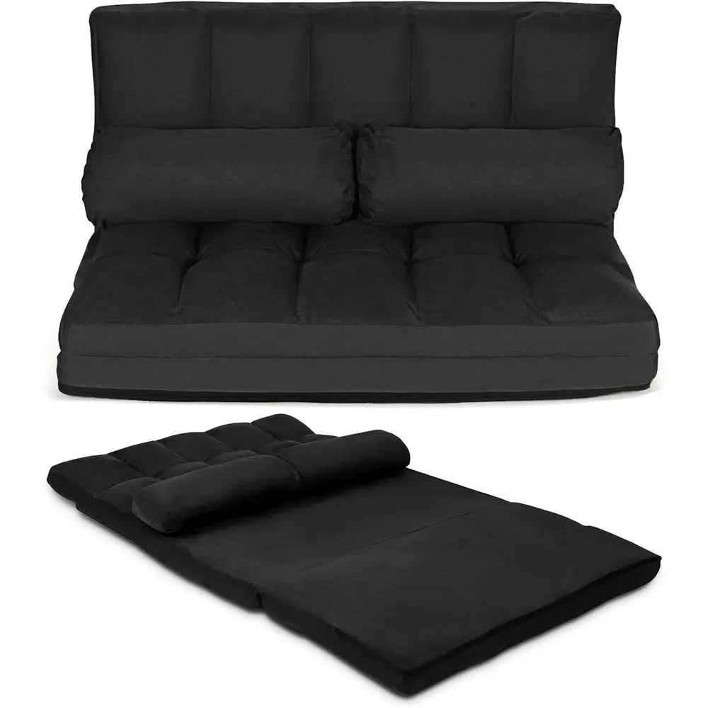 6-Position Adjustable Lazy Sofa Bed Sleeper with Metal Frame, Suede Fabric, Gaming Recliner for Adults (Black)