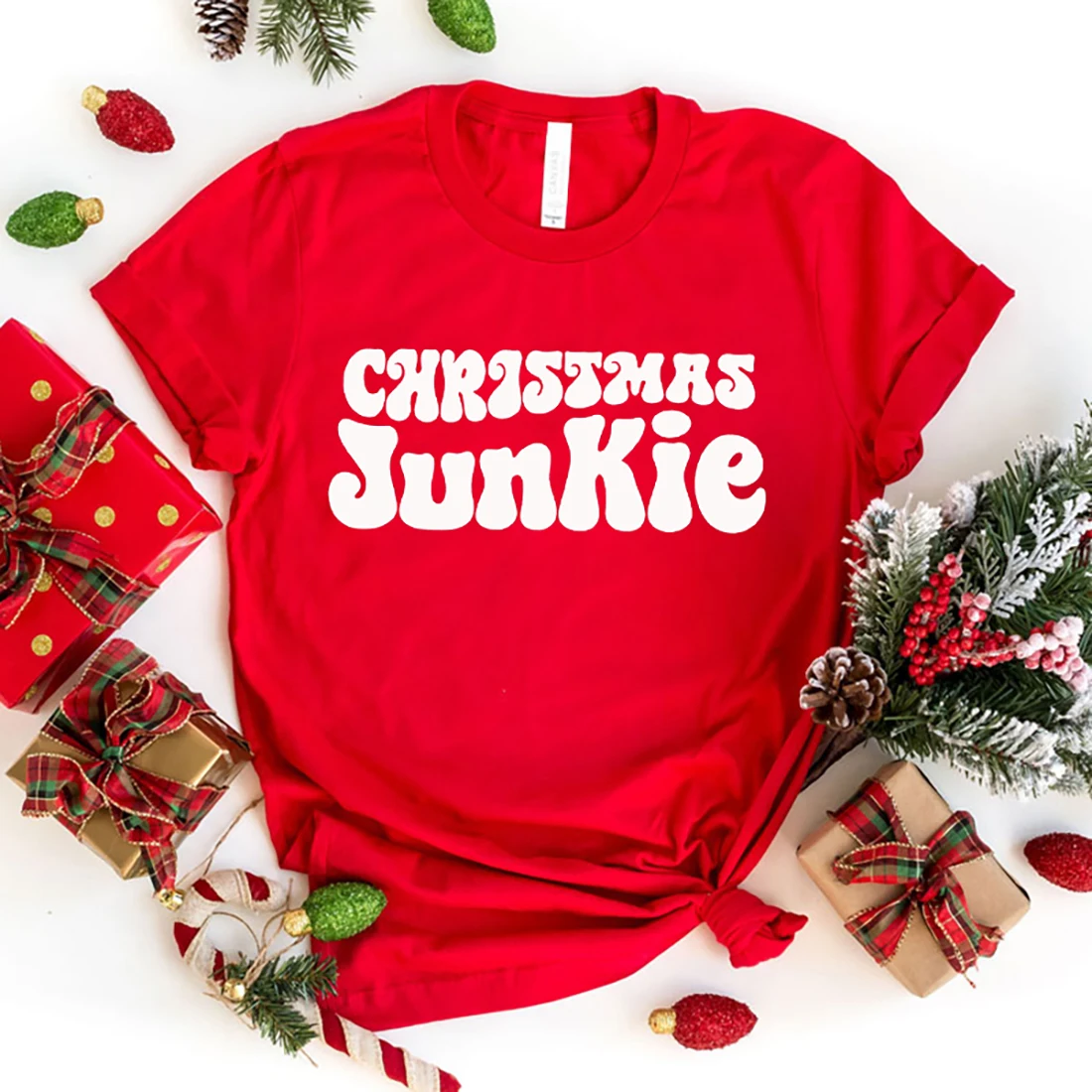 Fashion Unisex T-Shirt Christmas Junkie Print Designed Summer Tops Tees