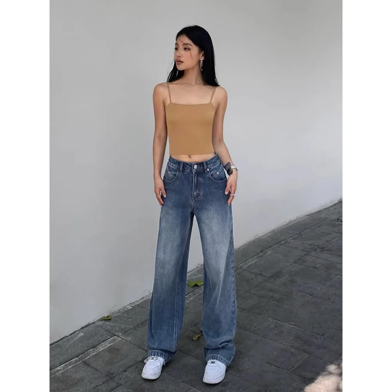 Blue Women Jeans High Waist Fashion American Vintage Streetwear Y2K NEW Wide Leg Jean Female Denim Trouser Baggy Denim Pants