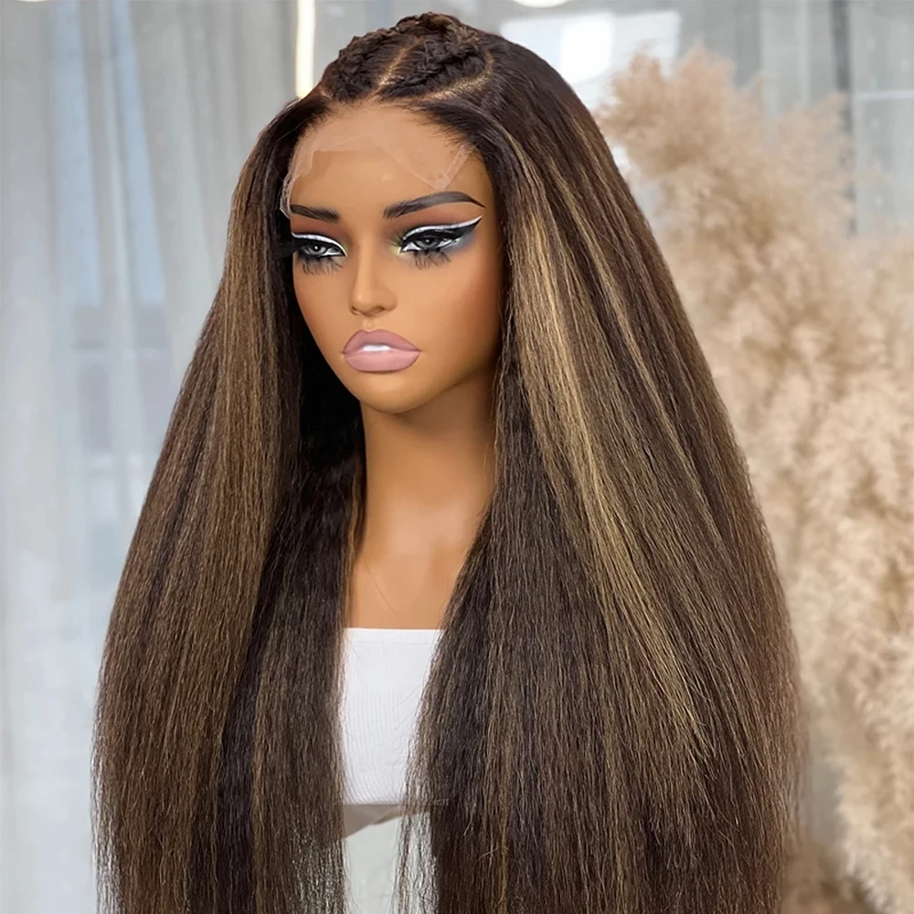 

26-дюймовый синтетический парик без клея, плотность 180, с мелированием, прямой, длинный, 13*4*1, с кружевной передней частью, для женщин, с эффектом baby hair, предварительно выщипанный, для повседневного использования