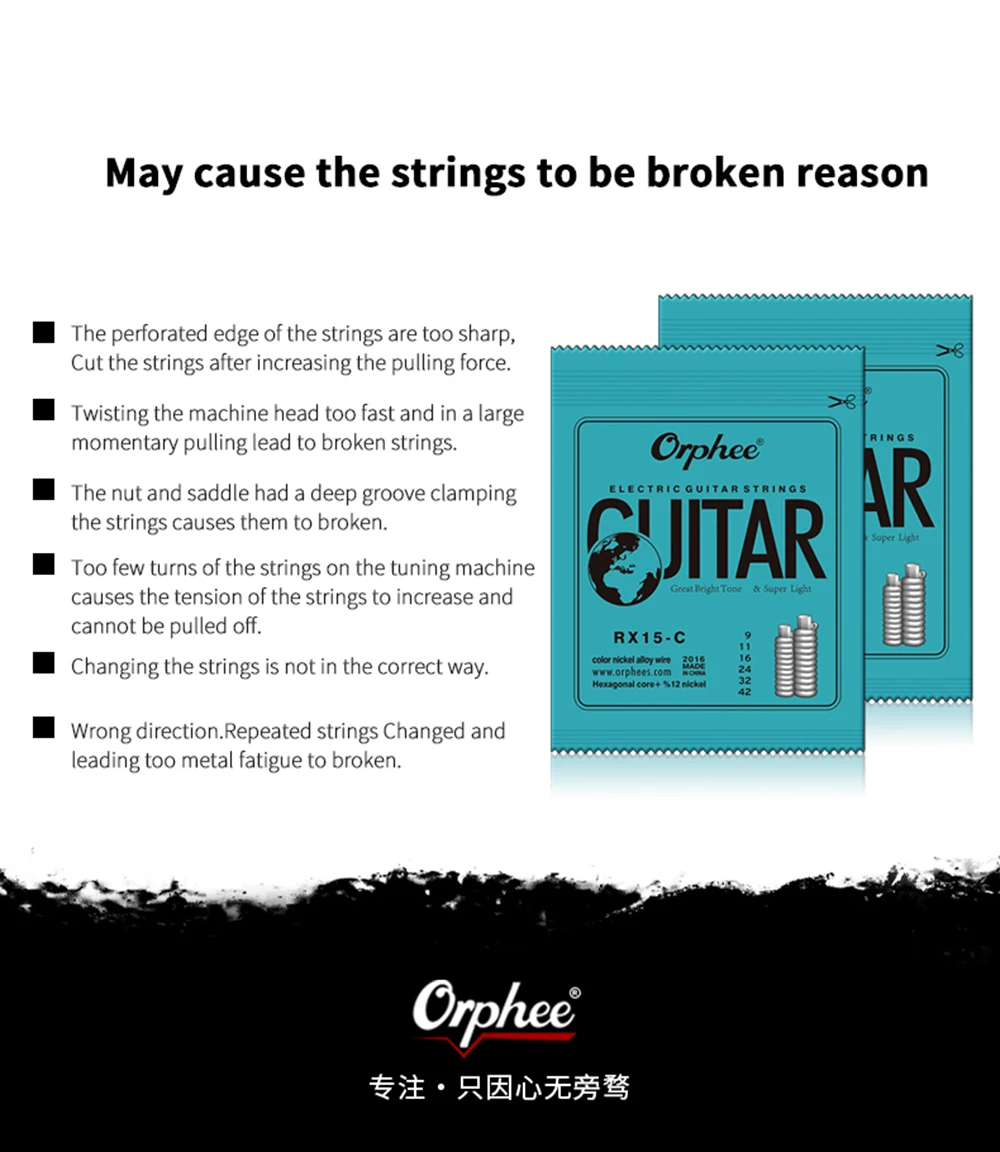 Orphee-cuerdas de guitarra eléctrica RX15C, alambre de aleación de níquel de Color, núcleo Hexagonal, Super Ligh, 6 cuerdas, piezas de guitarra