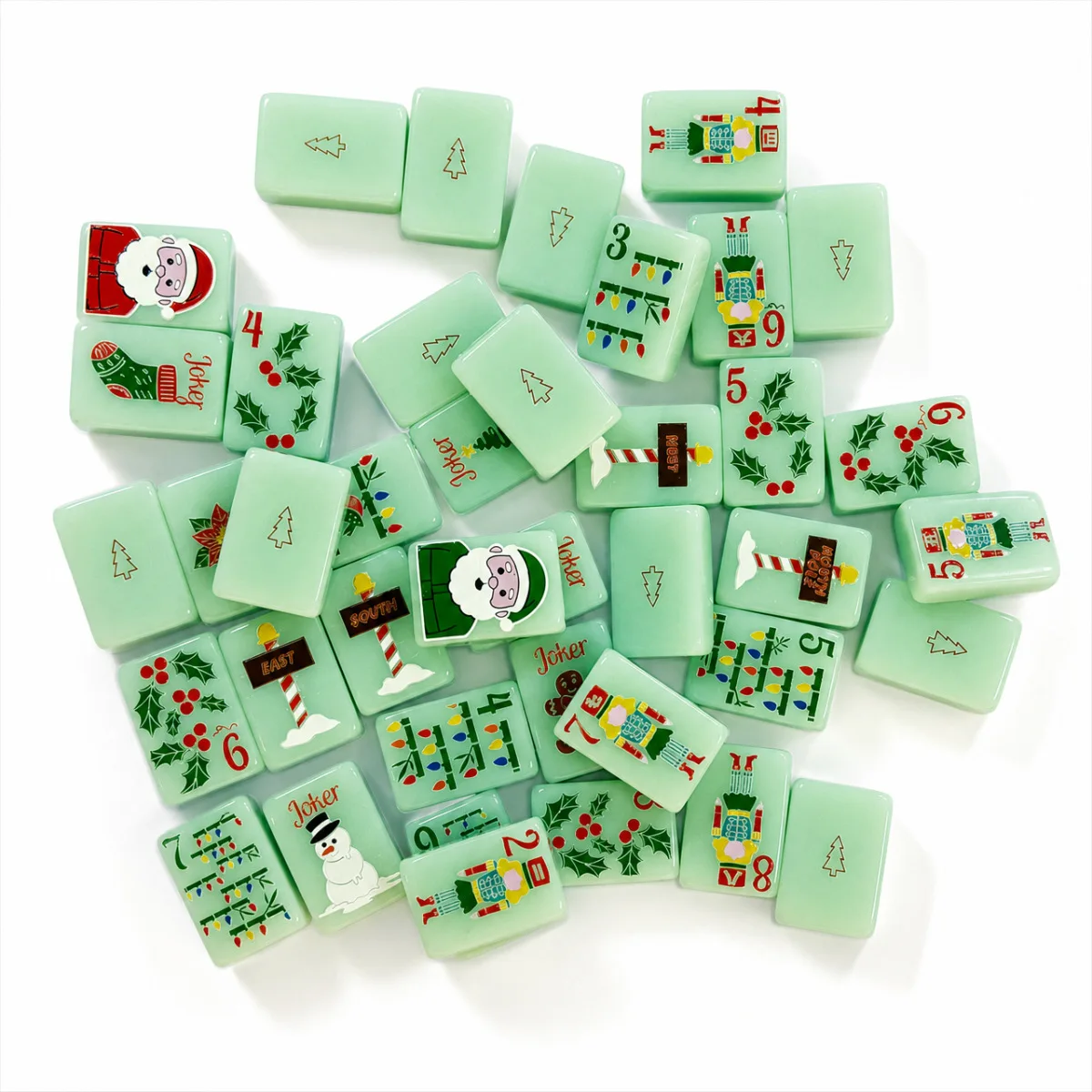 American Mahjong Set Premium Acrylic Tiles Exquisite Christmas Pattern Household Board Game Kit for Holiday Gift Giving