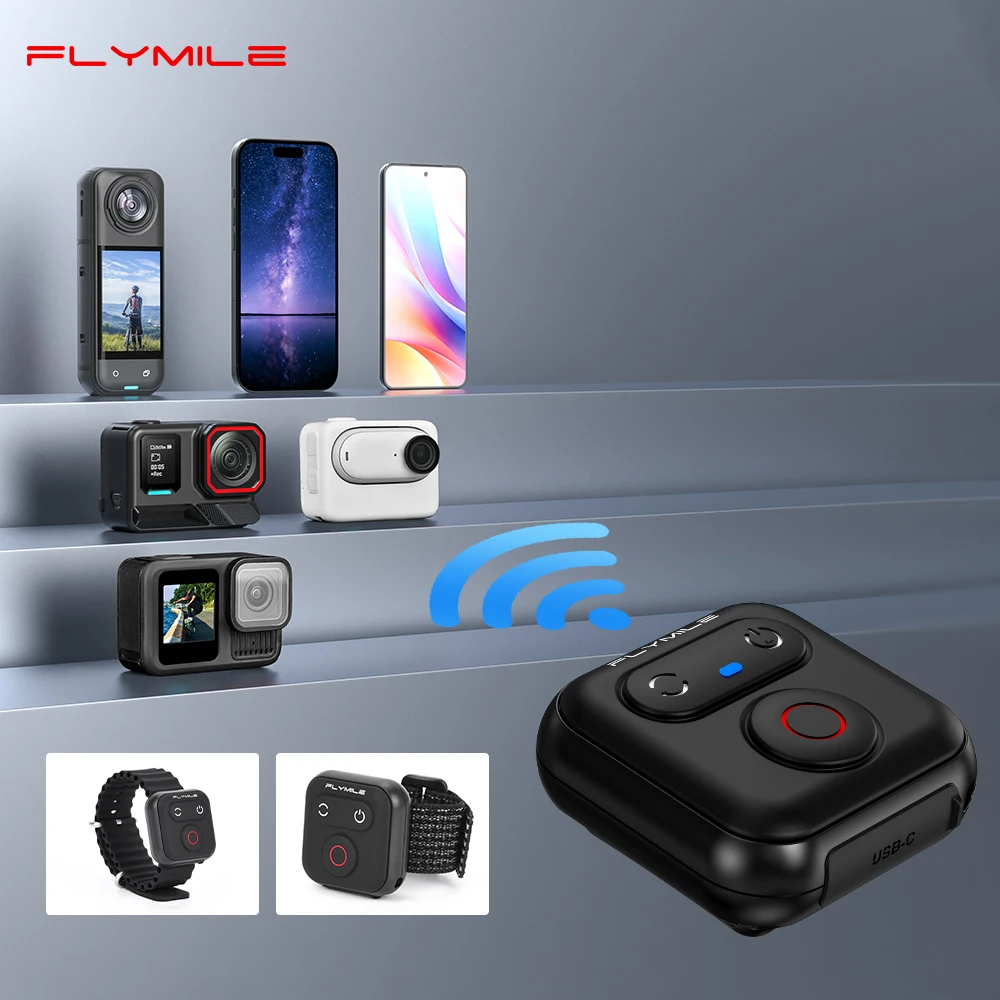 Flymile Telecomando Bluetooth 51M Manipolare IPX4 Impermeabile per Insta360 X5 X4/Ace Pro 2/Gopro/Accessori per telefono Fotografia