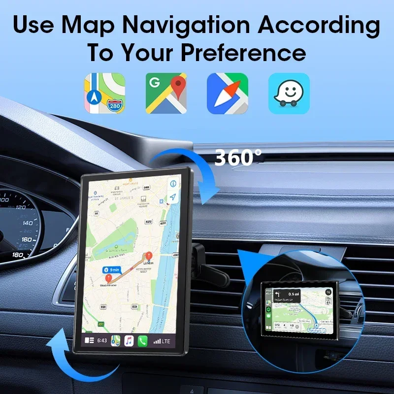 Pemutar Video Radio Mobil 7 "/9" Carplay Nirkabel Android Monitor Mobil Otomatis Navigasi GPS Stereo Mendukung Layar Horisontal/Vertikal