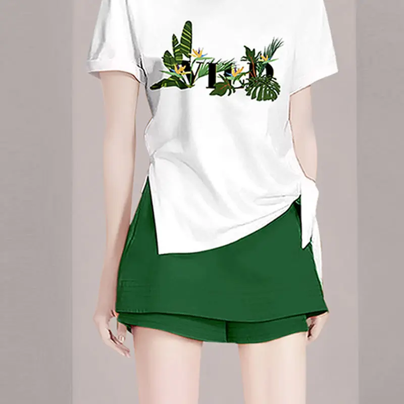 2023 Summer New Creative Letter Printing Short-sleeved T-shirt Casual Skirt Shorts Two-piece Elegant Women Pants Set Outfit