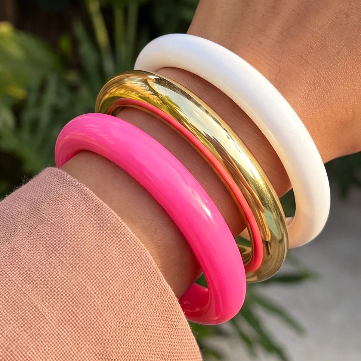 3pcs Simple CCB Resin Bangle Bracelet Set Colorful Chunky Round Bracelets for Women Statement Fashion Daily Wear Jewelry Gifts