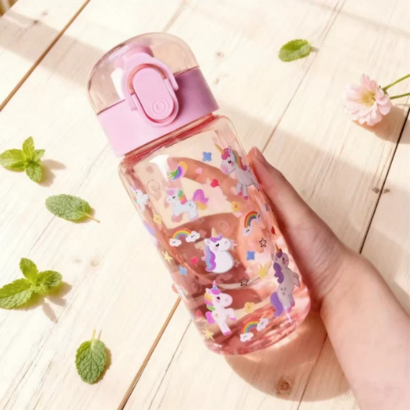 Tasse d'eau transparente imprimée en 3D avec motifs de dessins animés – 550ML de couleurs vives, résistante à la décoloration, mignonne et élégante, Durable