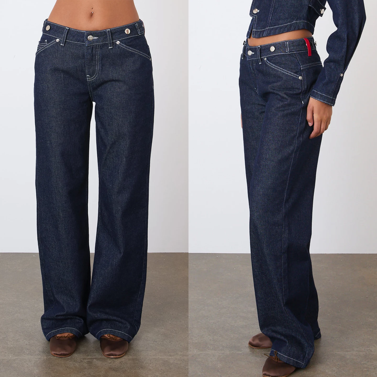 

Peachy Mid-Low Waist Original Color Straight-Leg Jeans Red Leather Label Casual Long Pants Barrel-Shaped Leg Design Slimming and Height-Enhancing Versatile Straight-Leg Pants American Retro Workwear Jeans