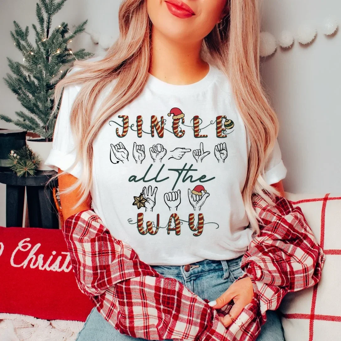 Fashionable Printed Women's T-Shirt Christmas Gift Happy New Year Women's Casual Clothing O-Neck Women's Fun Pattern T-Shirt