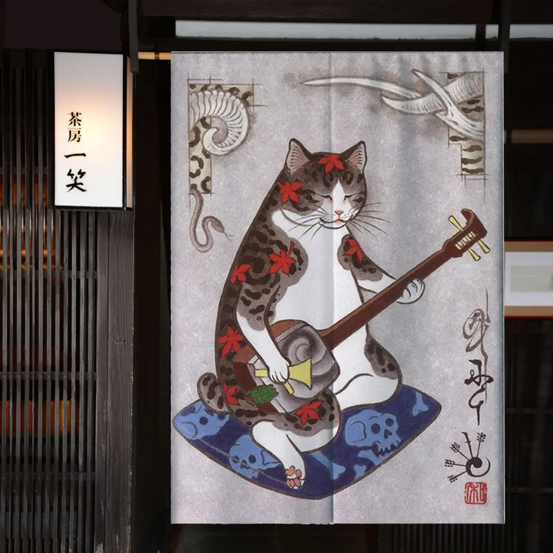 Japanese Samurai Cat Door Curtain Tattoo Hall  Ancient Style Ukiyo-e Cloth Bedroom Hotel Partition