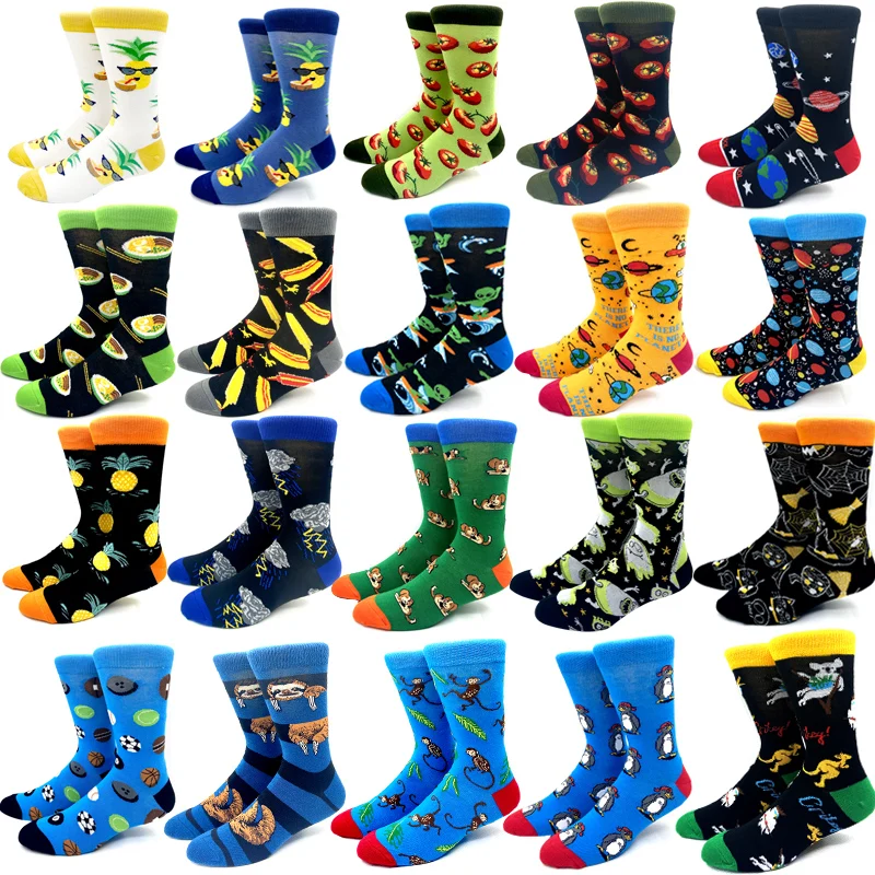 New Arrival Harajuku Men Socks Cotton Fruits Animal Happy Funny Women Socks Novelty Anime Skateboard Socks Hip Hop Long Socks