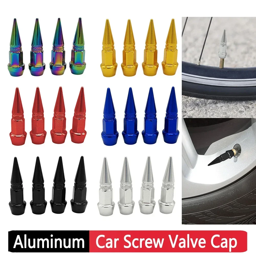 4pcs Car Tires Rim Valve Aluminum Car Wheel Tire Valve Caps Colorful Spiked Lug Nuts Wheel Air Valve Cover Automobile Parts