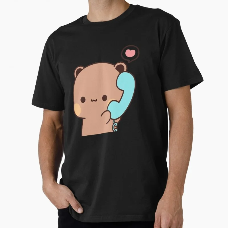 

Dudu calls Bubu on the phone Gift t shirt ‌kawaii‌ Panda Bear Cartoon Graphic tee Cute Y2K Clothes 100% cotton All size Tee
