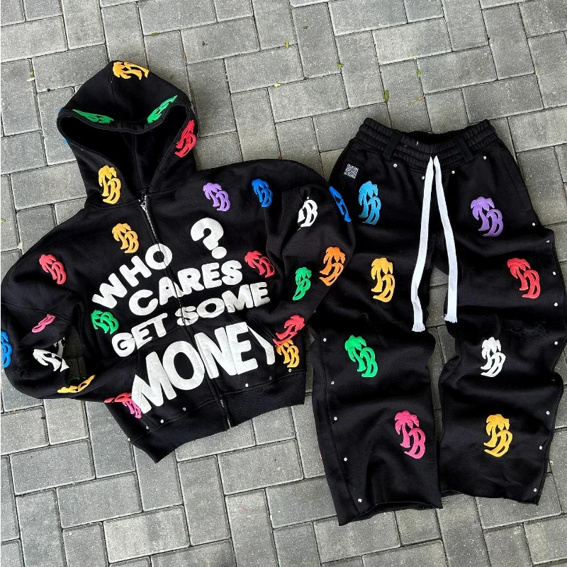 Y2K new American hoodie hip-hop trend fashion letter design retro hooded sports hooded men and women street foam clothing