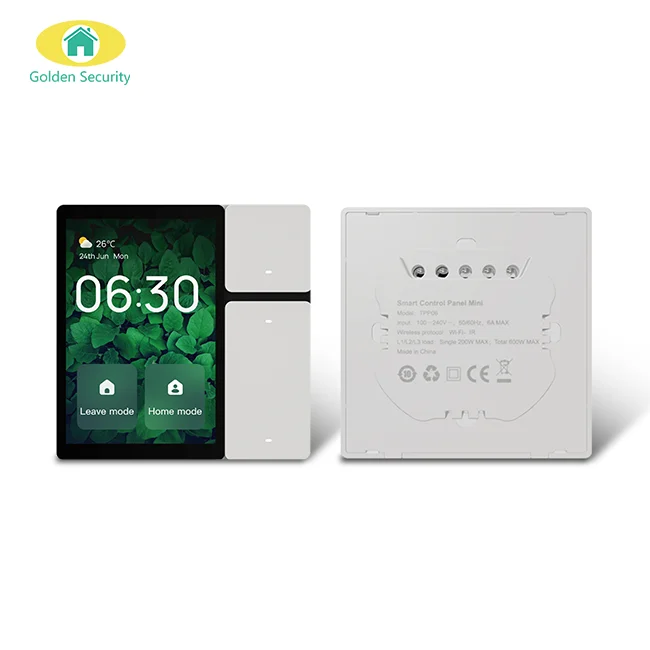 

2025 Golden Security Smart Life 3.5 Inch Touch Screen Home Automation Touch Panel with Built-in 3 Gang Wall Switches