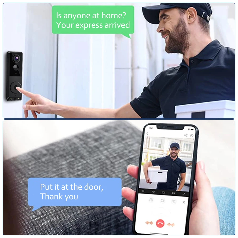 720P كاميرا مزدوجة الجرس مع اتجاهين الصوت الذكية AI كشف الجرس بطارية تعمل بالطاقة واي فاي جرس باب إنتركوم لهدية صديق