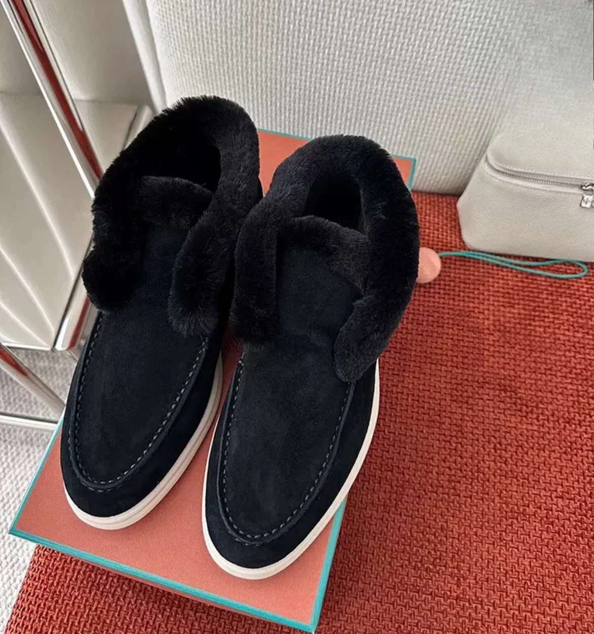 أحذية ثلج دافئة من الصوف الجلدي الحقيقي، فرو مدمج مع أحذية قصيرة من الصوف، أحذية مسطحة القاع، أحذية نسائية متعددة الاستخدامات #5