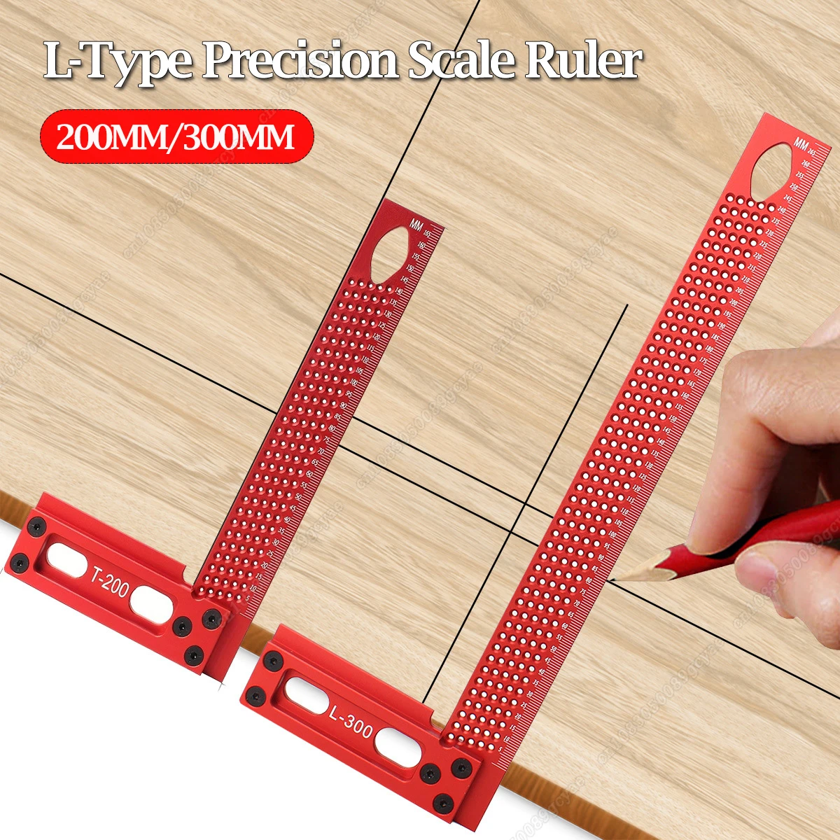 

200MM/300MM Precision Scale Ruler L-Type Hole Ruler Aluminum Alloy Scribing Mark Line Gauge Carpenter Scribe MeasuringTool