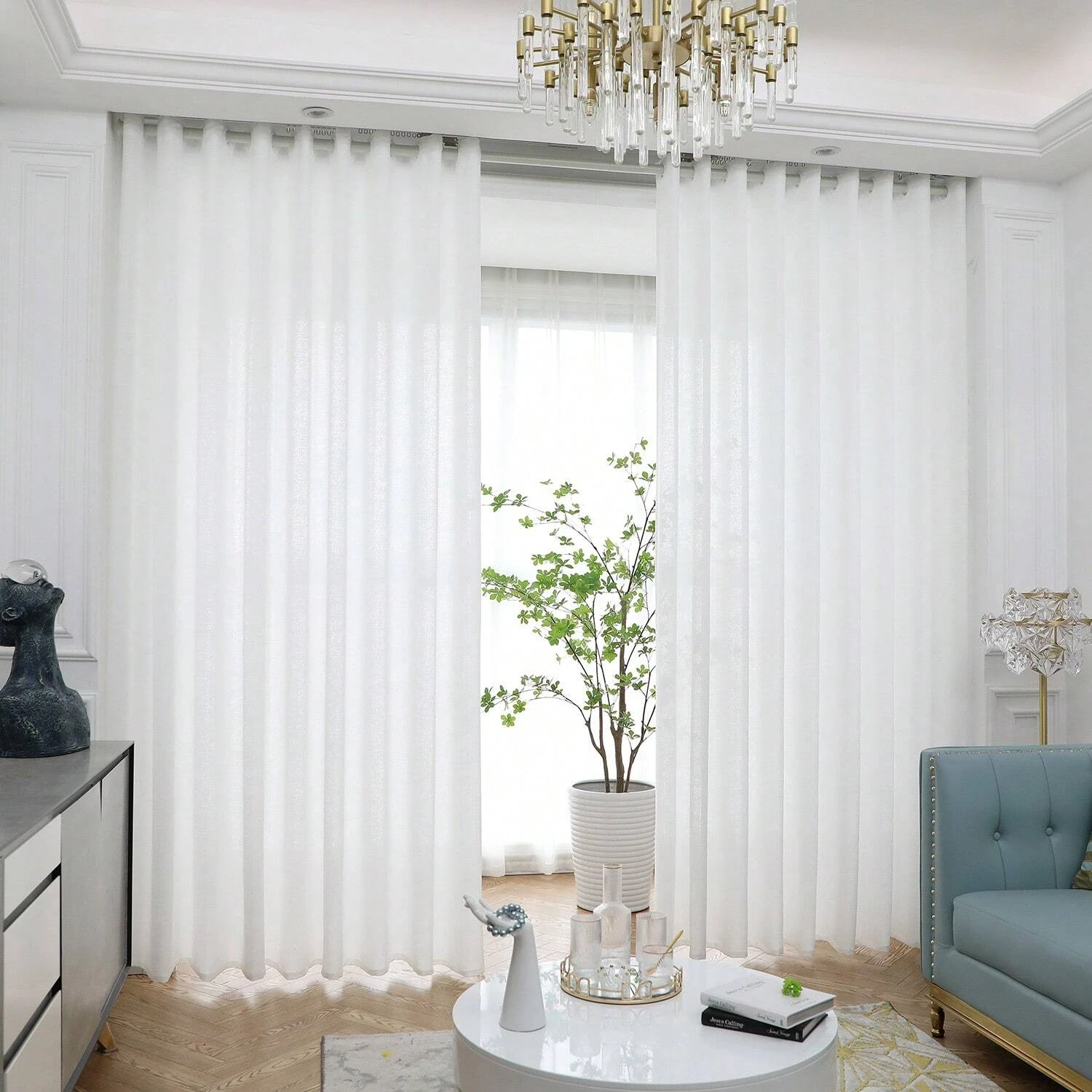

1PC Simple Style White Transparent Polyester Fiber Curtain Translucent And Secluded Suitable For Living Room Bedroom Decoration