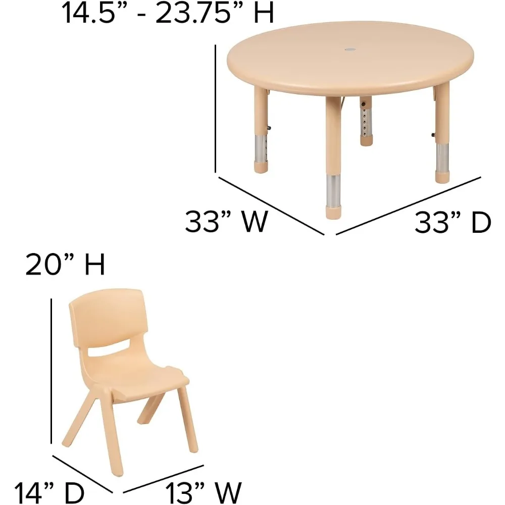 Emmy 33'' Round Plastic Height Adjustable Activity Table Set with 4 Chairs