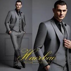 Business Men's Suit 3-piece Set (Jacket Pants Vest) Wedding Groom Tuxedo Formal Queue Clothes Slim Fit Blazer