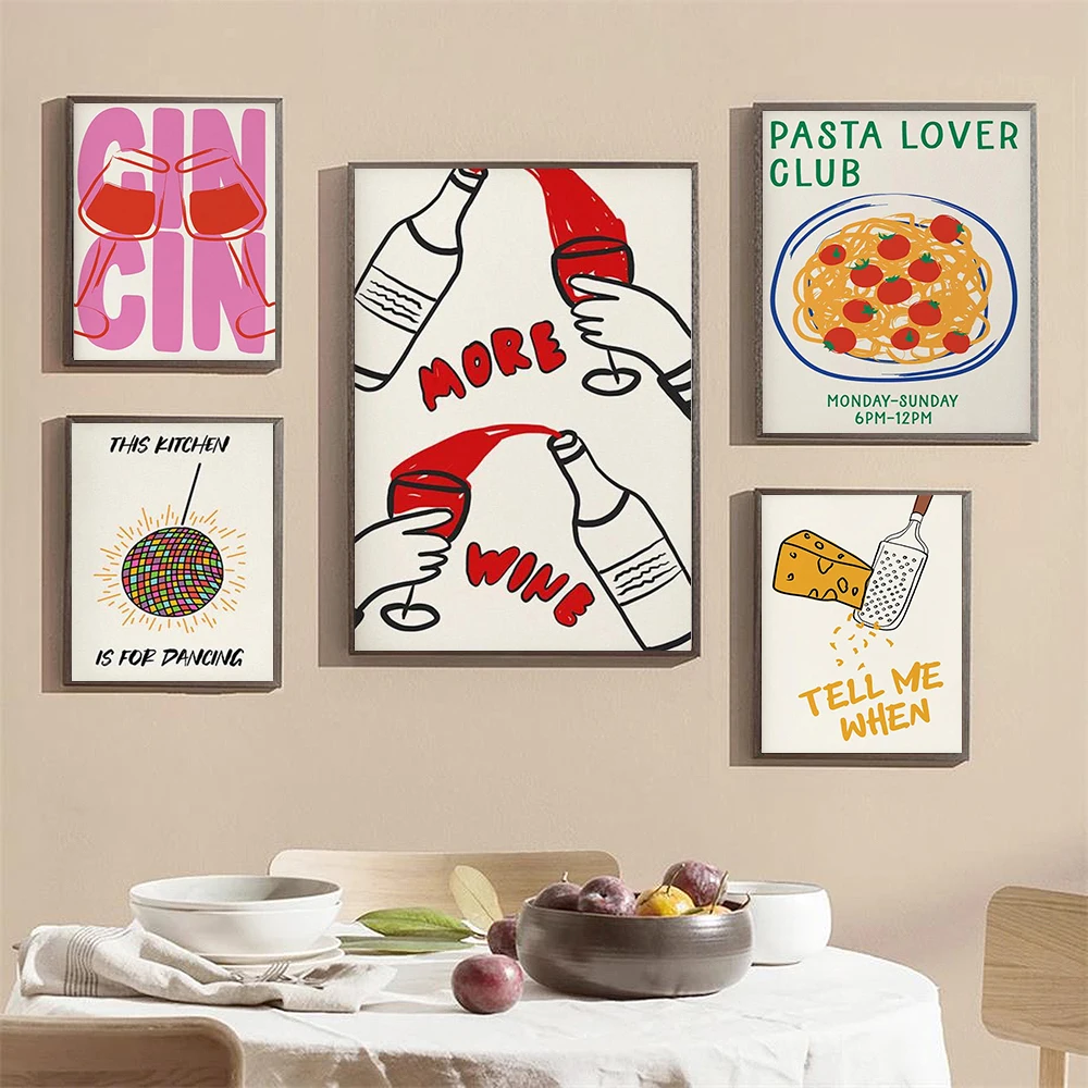 

Kitchen Gallery Wall Set Trendy Food & Drink Prints Colorful Apartment Wall Art Home Decor Ideas Dining Room Murals Pictures