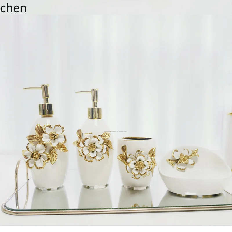 Hxl ceramic decal electroplated gold hand soap dispenser bathroom refill bottle