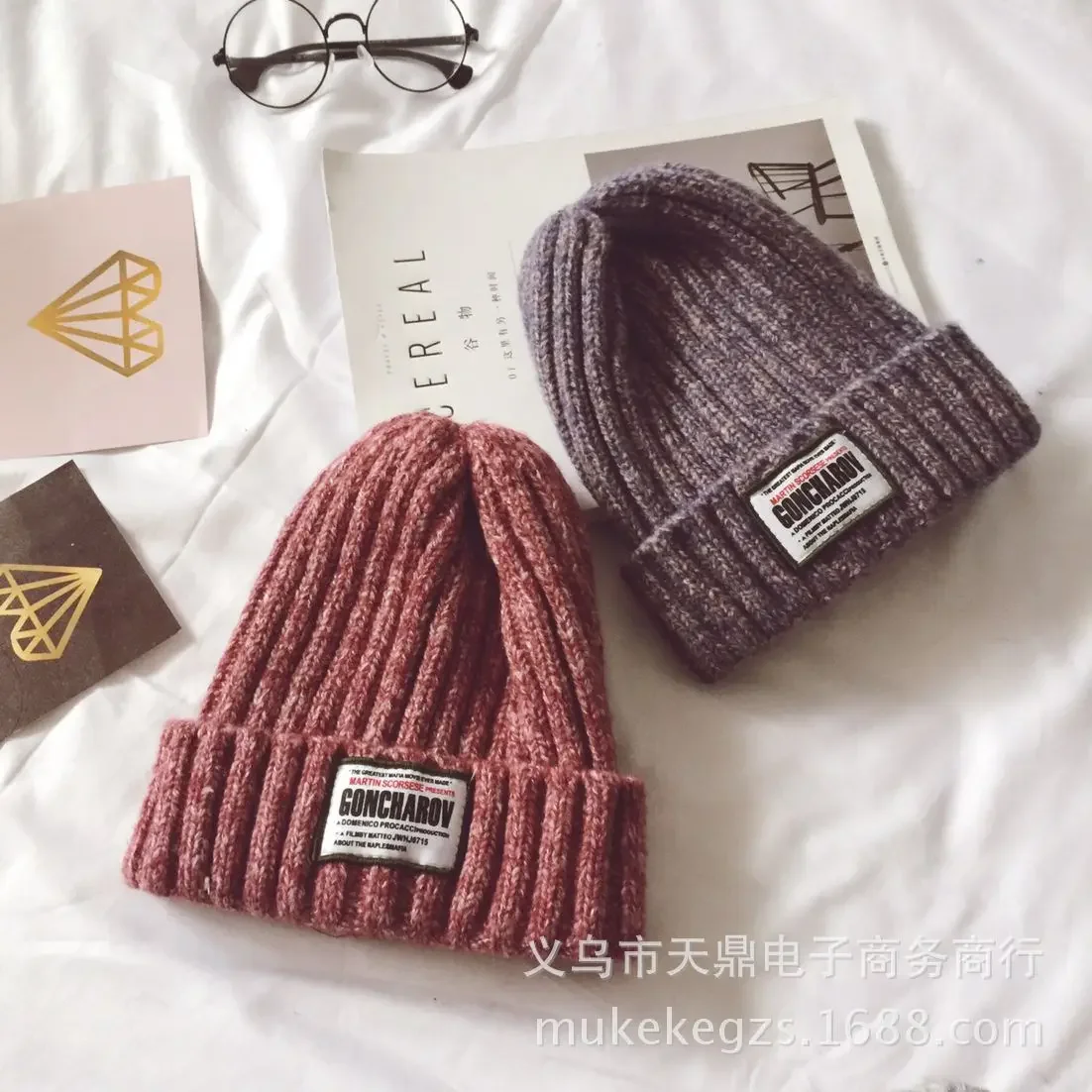 כובע סרוג אישה חמה סתיו וחורף רך הורה-ילד-בית בשם 