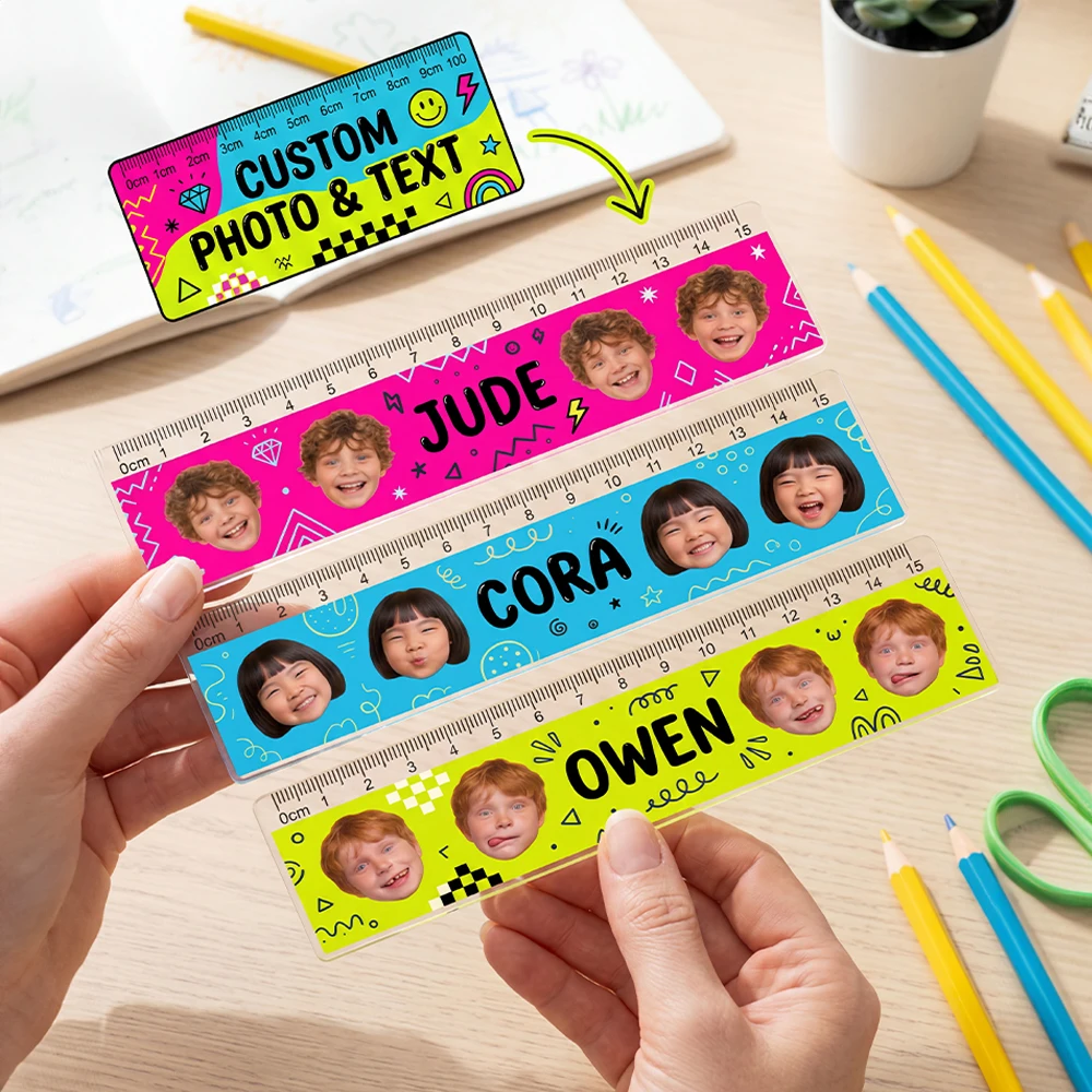 1pc Customizable Photo & Text Straight Ruler,Novelty Custom Stationery,First Day Of School Present,Study Room,Handcraft Drafting