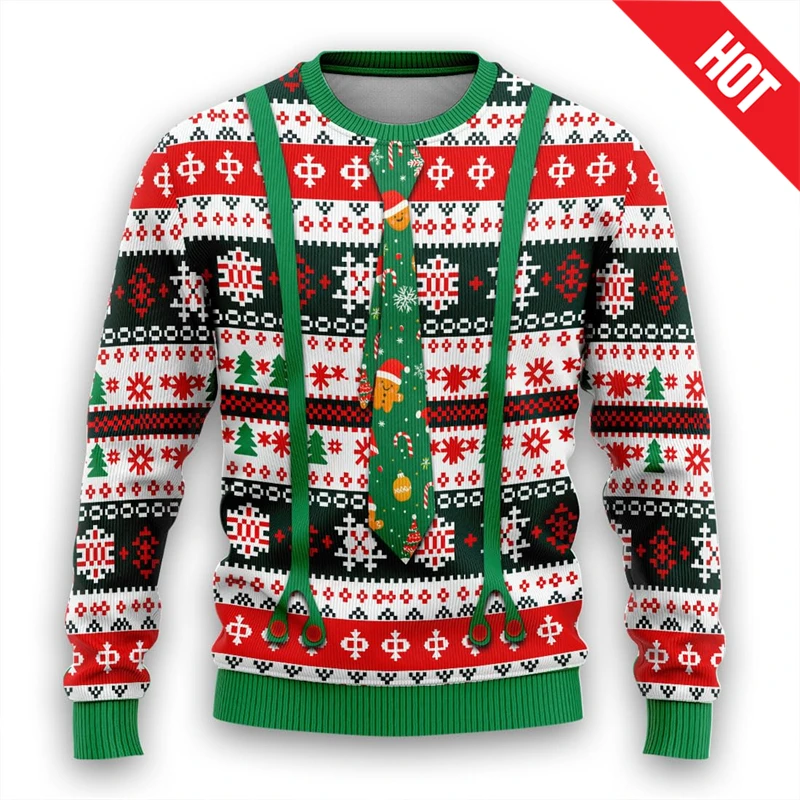 Men Women New Year Eve Xmas Sweatshirts Kid 3D Funny Suit Print Holiday Party Jumper Top Couples Pullover Ugly Christmas Sweater