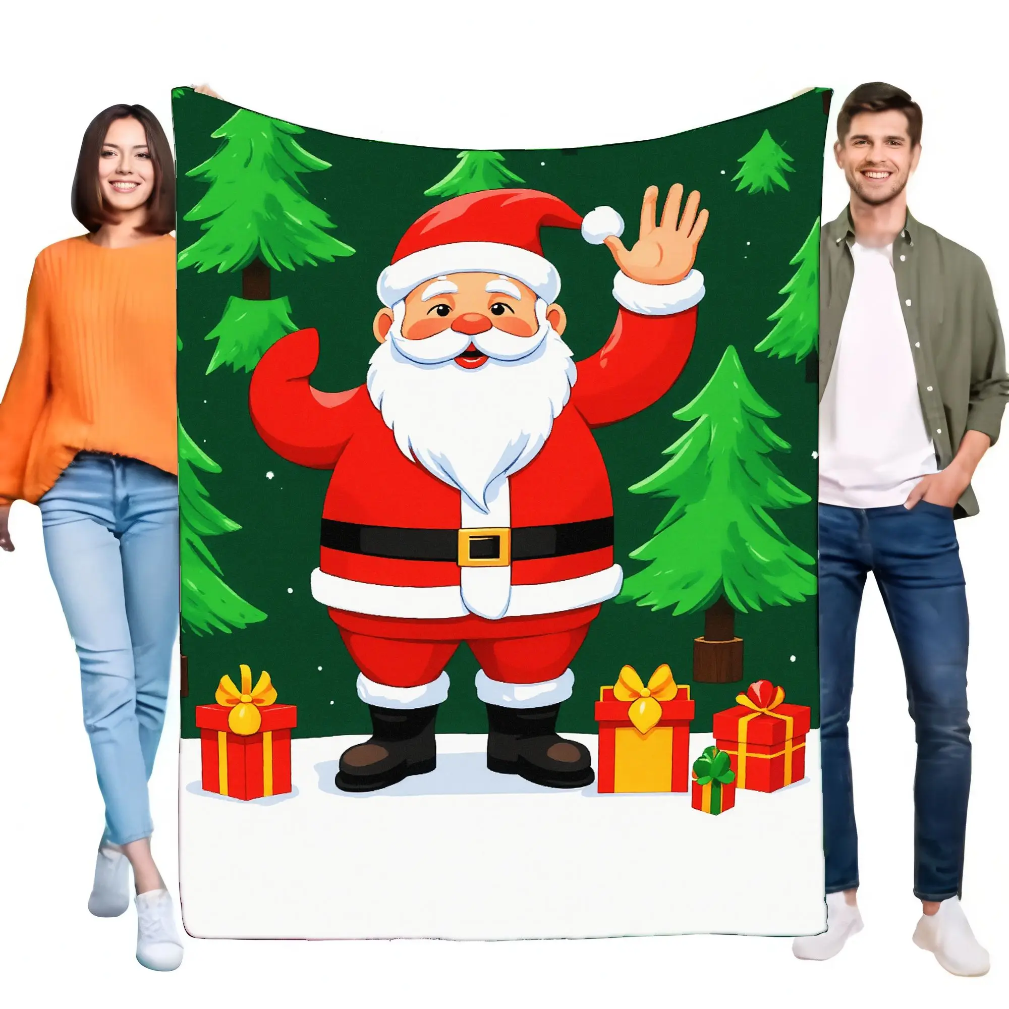 Christmas Santa Claus Blanket Cozy Soft Throw for Home Bedroom Holiday Decor Gift with Bright Colorful Design and Warm Fabric