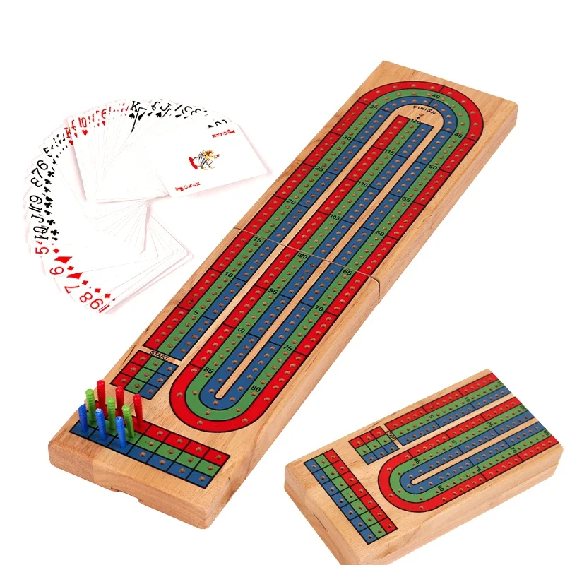 

Wood Board Game Classic 3 Track Cribbage Board With 9 Cribbage Portable Card Board Game For Adult Indoor & Outdoor