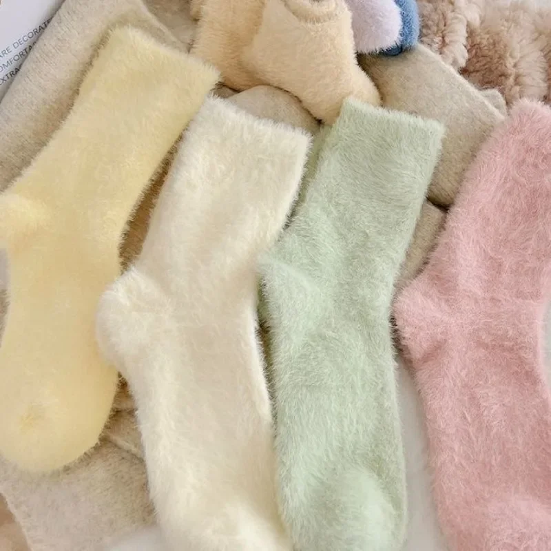 Cute Mink Velvet Warm Socks Soft Plush Autumn Winter Thicken Thermal Snow Socks for Women Girls Harajuku Indoor Floor Sleep Sock