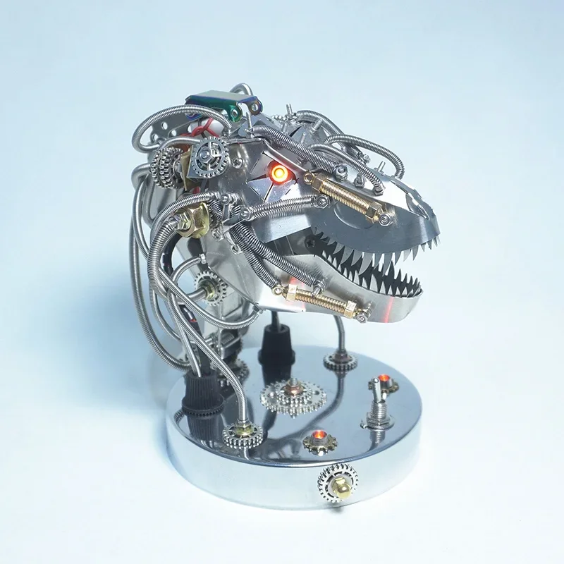 Luminous Dinosaur Head Model Kit 3D Metal Puzzle Stainless Steel DIY Steampunk Mechanical Assembly Animals Gift Puzzles Toy Gift