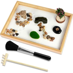 Mini Zen Garden Kit Desktop Sand Table Crafts Zen Decor Miniature Landscape Ornament for Home Office Desktop Meditation Decor
