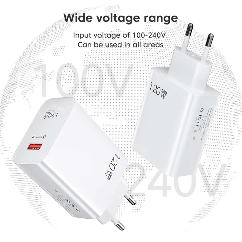 OlPG-Chargeur USB 120W, adaptateur secteur QC 5.0, charge rapide pour iPhone 13 Pro, 11, 12, Xiaomi, Samsung, SnapUSB, câble de type C