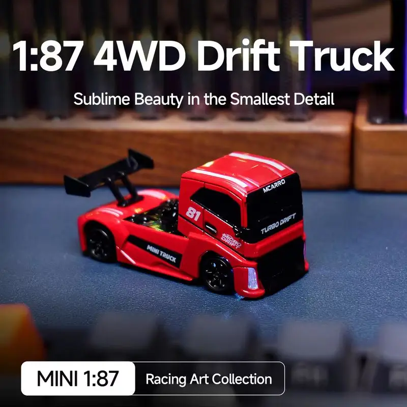 MC081 1:87 Mini RC Drift Truck - 4WD High-Speed 2m/s 45min Playtime 2.4GHz RC Car with LED Lights Perfect Desktop Racing Toy