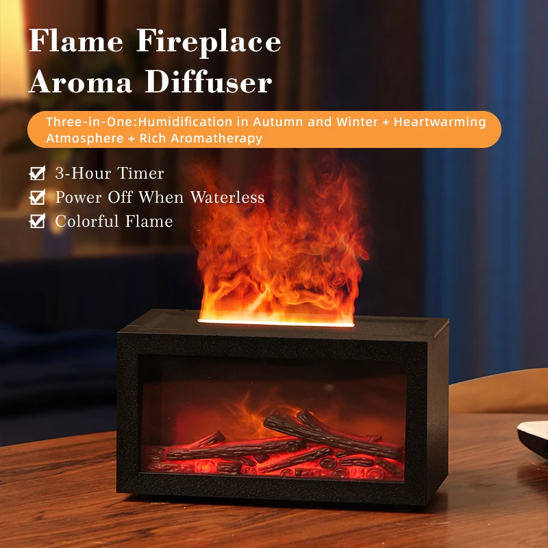 Flame Fireplace Aromatherapy Diffuser, Essential Oil Fragrance Humidifier Scent Fire Humidifier for Bedroom Home Indoor Room - view 3