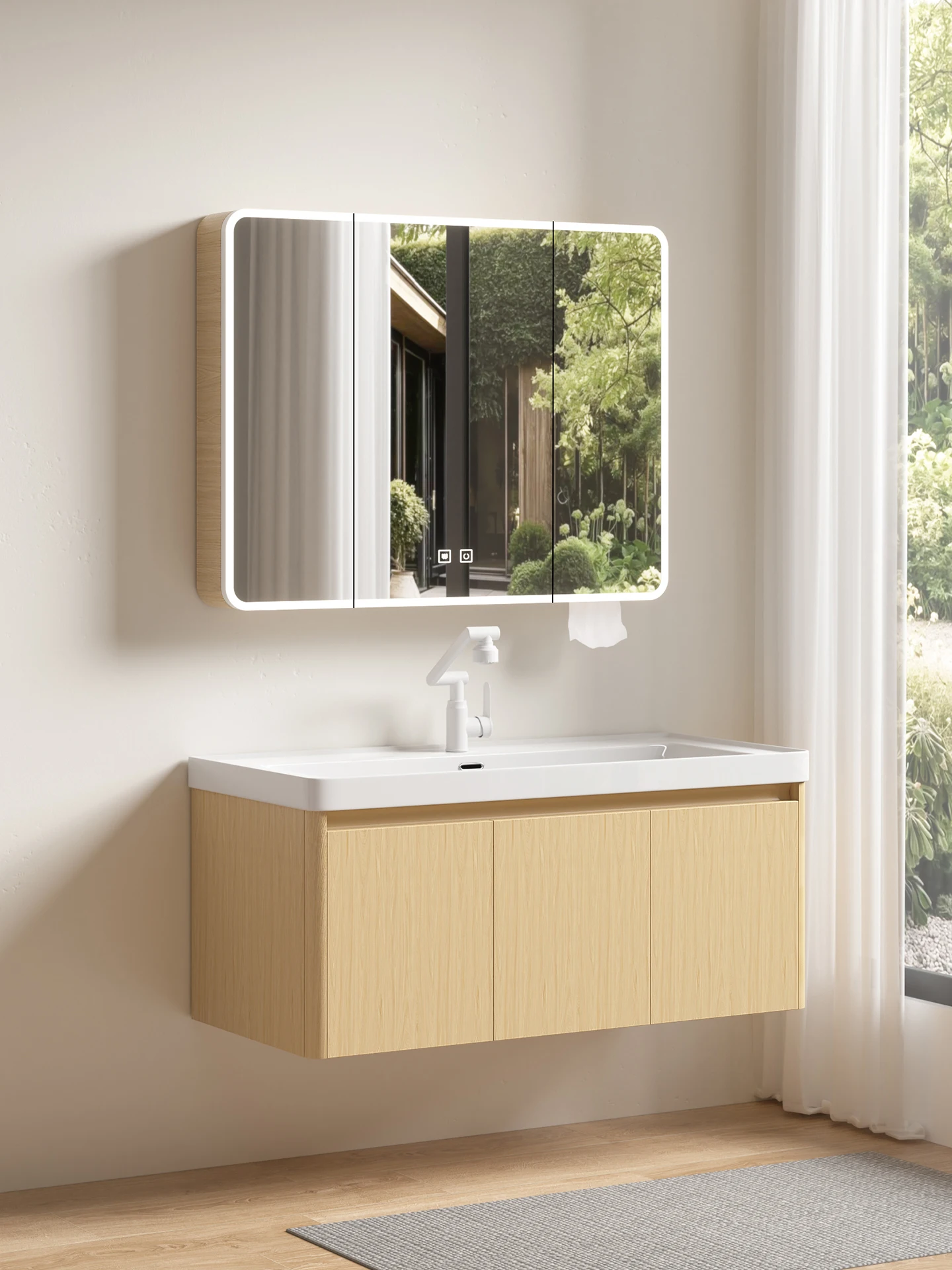 

Log color honeycomb aluminum bathroom cabinet combination deepening ceramic integrated basin hand washbasin toilet washbasin