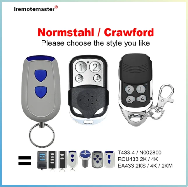 

For Normstahl / Crawford Standard Steel T433-4 Garage Remote Control RCU 433 2K 4K EA 433 2KS 4KS N002800 433MHz Rolling Code